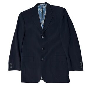 Oscar de la renta dark navy/ black wool blend 3 button blazer suit jacket sz 40L